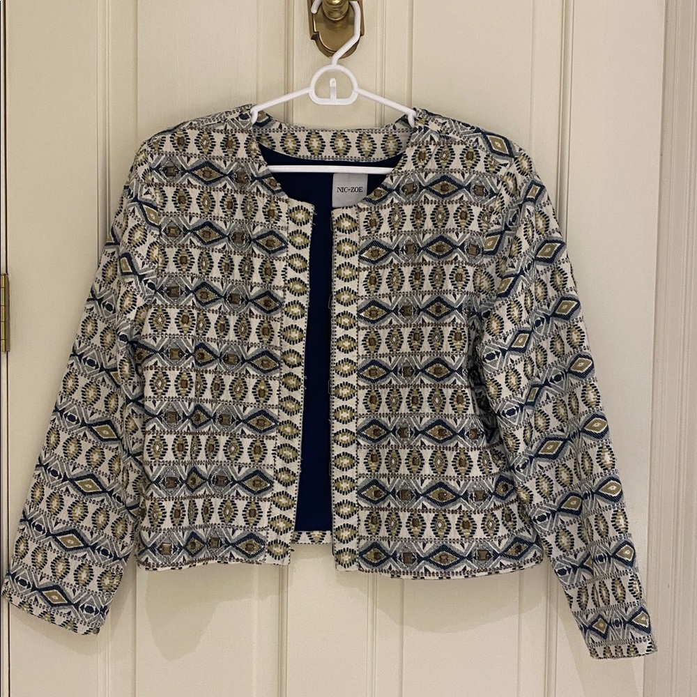 NIC+ZOE Textured Knit Jacket with rhinestones. Sz 12